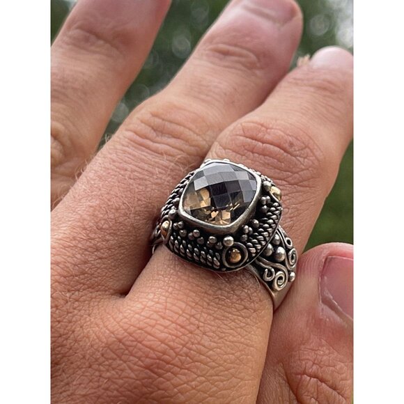 Vintage 18k Gold Sterling Silver Smokey Quartz Ring - Size 9.5 - Picture 7 of 7
